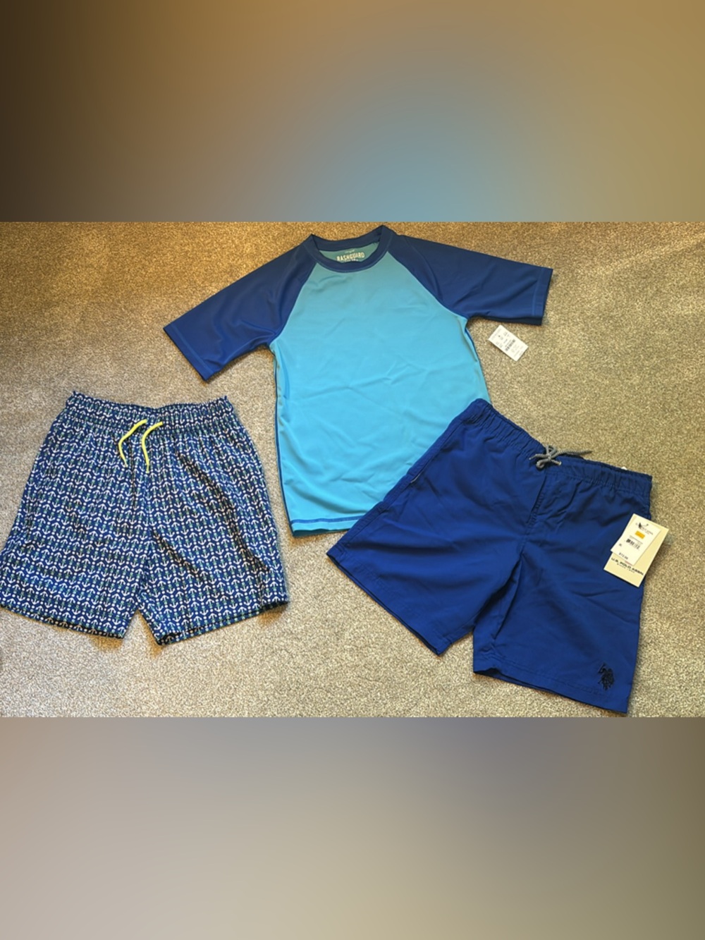 NWT& like new rash guard & 2 pairs of swim trunks bundle